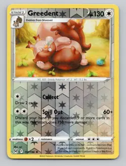 Greedent 151/196 Rare Lost Origin Pokemon Reverse Holo Near Mint - Image 1