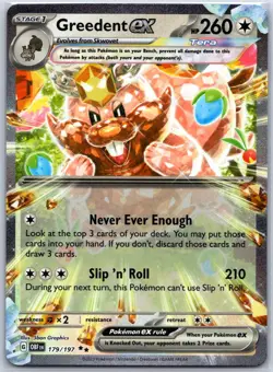 Greedent ex 179/197 Double Rare Obsidian Flames Pokemon Holo Near Mint - Image 1