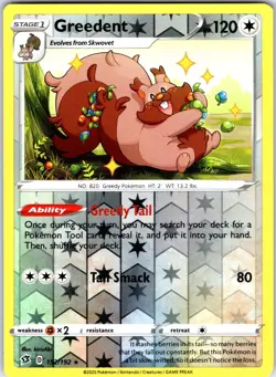 Greedent 152/192 Rare Rebel Clash Pokemon Reverse Holo Near Mint - Image 1
