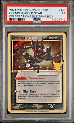 SWIRL PSA 1 2021 Pokemon SWSH Black Star Promo #144 Greninja Gold Star Holo Foil - Image 1