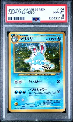 2000 Pokemon P.M. Japanese Neo Genesis AZUMARILL Holo Card #184 PSA 8 NM-MT Rare - Image 1