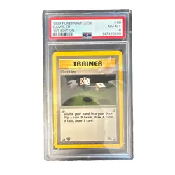 Pokemon TCG Fossil 1st Edition PSA 8 Gambler Trainer Card 60/62 1999 Regular - Image 1
