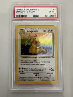 Pokemon TCG Dragonite Holo Rare Unlimited Card 1999 Fossil, PSA 6 - Image 1