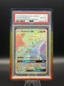2018 POKEMON SUN & MOON DRAGON MAJESTY SECRET #71 FULL ART/RESHIRAM GX PSA 10 - Image 1