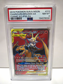 Pokemon Charizard & Braixen GX Full Art 212/236 Cosmic Eclipse Holo PSA 8 ENG - Image 1