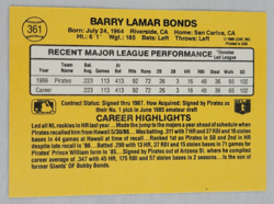 1987 Donruss ~ BARRY BONDS ~ OP ~ #361 ~ PITTSBURG PIRATES - Image 2