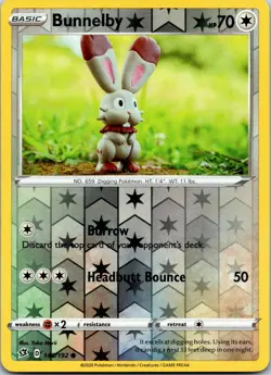 Bunnelby 146/192 Common Rebel Clash Pokemon Reverse Holo Near Mint - Image 1