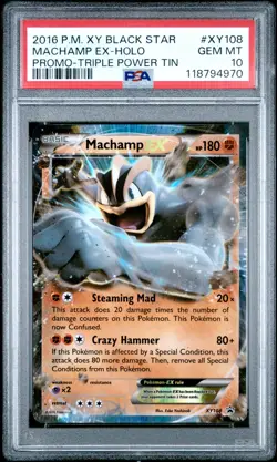 2016 POKEMON XY BLACK STAR PROMO TRIPLE POWER TIN #XY108 MACHAMP EX-HOLO PSA 10 - Image 1