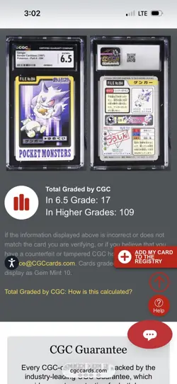 1997 POCKET MONSTERS CARDDASS #094 GENGAR CGC . Excellent / Near Mint - Image 3