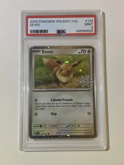 Pokemon Eevee 133/165 2025 Holiday Calendar Promo Stamped Holo PSA 9 - Image 1