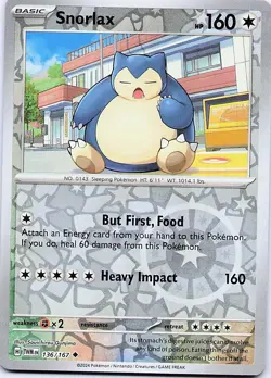 Snorlax - 136/167 Reverse Holo Uncommon 2024 Twilight Masquerade Pokemon NM - Image 1