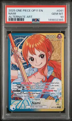 2025 ONE PIECE OP11-A FIST OF DIVINE SPEED ALTERNATE ART #041 NAMI PSA 10 - Image 1