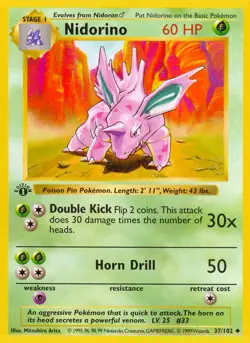 Nidorino (37/102) (Shadowless) [Base Set 1st Edition] Near Mint 1st Edition Nor - Image 1