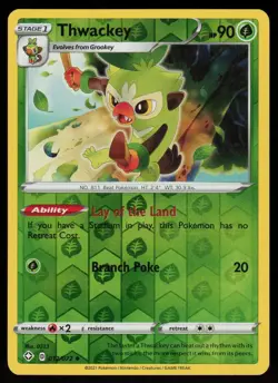 Thwackey 012/072 Uncommon Shining Fates Pokemon Reverse Holo Lightly Played - Image 1
