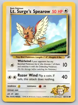 Lt. Surge's Spearow 83/132 Gym Heroes Pokemon NM - Image 1