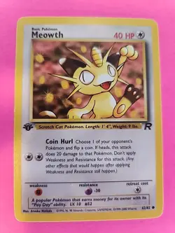 Meowth 1st Edition Team Rocket Pokemon Card WOTC NM - Image 1