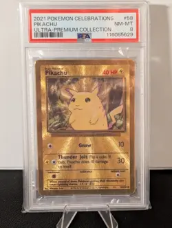 2021 Pokemon Celebrations UPC Pikachu #58 Metal Foil Promo PSA 8 - Image 1