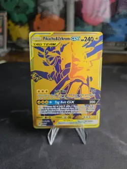 NM Pikachu & Zekrom GX SM248 Full Art Special Gold Promo Pokemon Card - Image 1