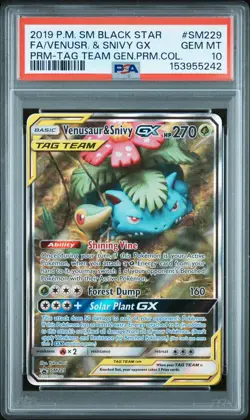 2019 POKEMON SM BLACK STAR PROMO #SM229 FULL ART/VENUSAUR & SNIVY GX PSA 10 - Image 1