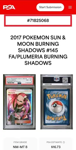 Pokemon Plumeria Burning Shadows Ultra Rare Full Art Holo PSA 8 145/147 - Image 3