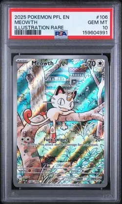 Pokemon TCG Meowth 106/094 Me02: Phantasmal Flames Holo Illus Rare PSA 10 - Image 1