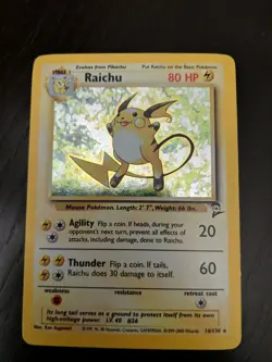 Raichu Pokemon Card, Rare Holo, Base Set 2, 16/130, LP - Image 1