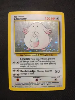 Pokemon TCG Chansey Base Set Holo Unlimited Rare Card 3/102 - Image 1