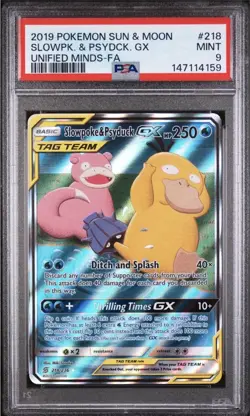 Pokemon 2019 Slowpoke & Psyduck GX 218/236 Full Art Unified Minds PSA 9 - Image 1