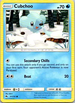 Cubchoo 61/214 Lost Thunder Pokemon TCG C NM - Image 1