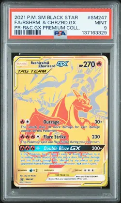 2021 POKEMON SM BLACK STAR PROMO #SM247 FULL ART/RESHIRAM & CHARIZARD GX PSA 9 - Image 1