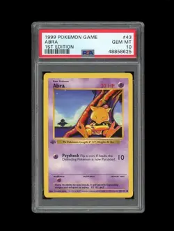 Pokemon PSA 10 GEM MINT Abra 1st Edition Base Set Shadowless 1999 Card 43/102 - Image 1