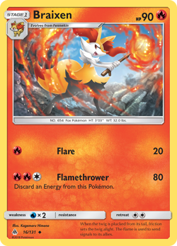 Braixen 16/131 Uncommon Forbidden Light Pokemon Reverse Holo Lightly Played - Image 2