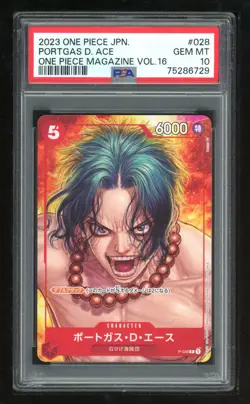 One Piece Japanese P-028 Portgas D. Ace 2023 Magazine 16 Promo PSA 10 75286729 - Image 1