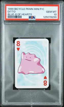1999 BICYCLE POKEMON MINI PLAYING CARDS BLUE DECK 8 OF HEARTS DITTO PSA 10 - Image 1