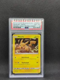 Pikachu 2019 Collector’s Chest SM227 Promo Pokemon Card Rare - PSA 8 - Image 1