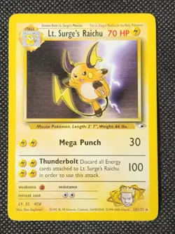 Played (LP) Lt. Surge's Raichu Non-Holo #28 Gym Heroes Pokemon TCG - Image 1