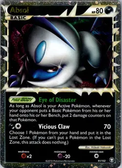 Absol 91/102 Prime Rare HGSS Triumphant Pokemon Holo Moderately Played - Image 1