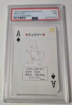 1996 POKEMON GREEN VERSION PLAYING CARDS #150 MEWTWO ACE OF SPADES PSA 7 NM - Image 1