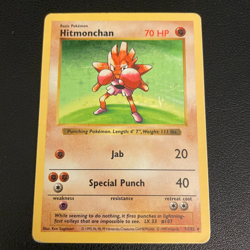 Hitmonchan 7/102 Base Set Pokemon Card Shadowless Holo Rare Moderately Played MP - Image 1