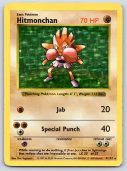 Hitmonchan 7/102 Base Set Shadowless Holo Pokemon MP - Image 1