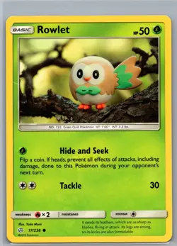 ROWLET 17/236 COMMON COSMIC ECLIPSE POKEMON NEAR MINT - Image 1