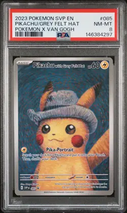 2023 POKEMON SVP EN-SV BLACK STAR PROMO #085 PIKACHU WITH GREY FELT HAT PSA 8 - Image 1