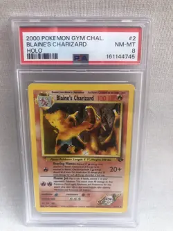 PSA 8 Pokemon Gym Challenge Unlimited Blaine’s Charizard Holo 2/132 Newly Graded - Image 1