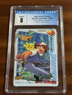 1998 Pokemon Bandai Carddass Anime Series Movie Ash and Friends Prism CGC 8 - Image 1