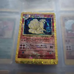 2 Ninetales HOLO Prism Base Set Vending Pokemon Sticker Card Vintage 90's Golden - Image 1
