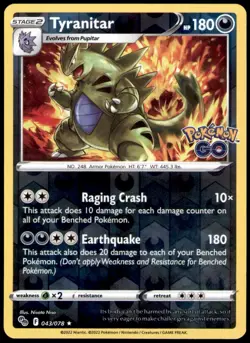 Tyranitar 043/078 Holo Rare Pokemon GO Pokemon Reverse Holo Near Mint - Image 1