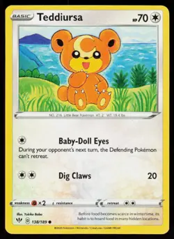 Teddiursa 138/189 Common Darkness Ablaze Pokemon Lightly Played - Image 1