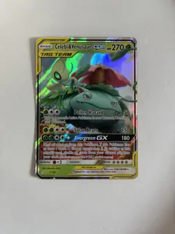 Pokemon Celebi & Venusaur GX TAG TEAM 1/181 Holo Moderately Played - Image 2