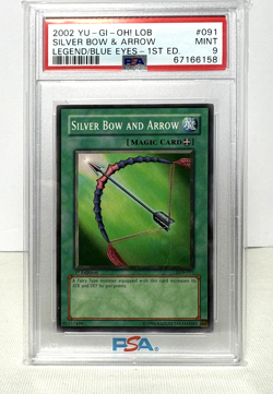 2002 YuGiOh SILVER BOW AND ARROW 1st Ed. PSA 9 LOB-091 Legend of Blue-Eyes White - Image 1