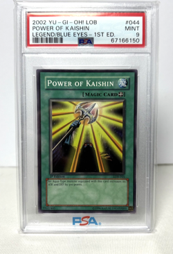 2002 YuGiOh POWER OF KAISHIN 1st Ed. PSA 9 LOB-044 The Legend of Blue-Eyes White - Image 1
